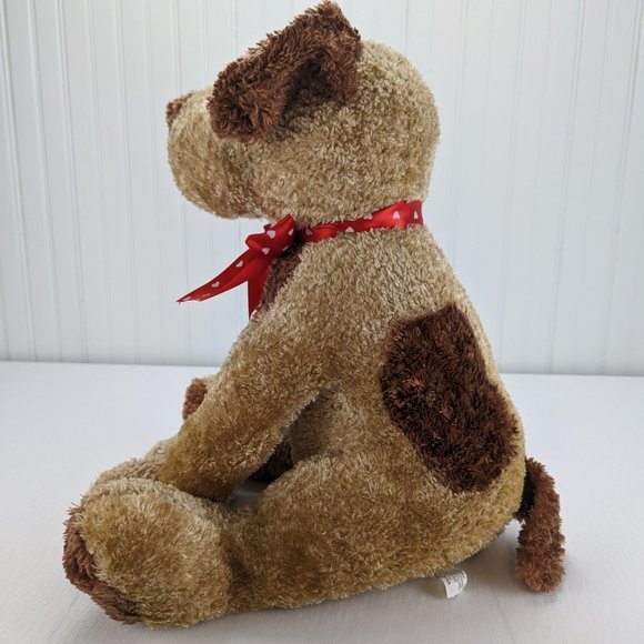 Lucky Toys Brown Spotted Puppy Dog Plush 16" Stuffed Animal Red Heart Ribbon - Picture 5 of 9